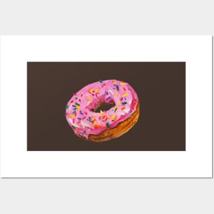 Watercolor of a pink glazed donut Posters and Art